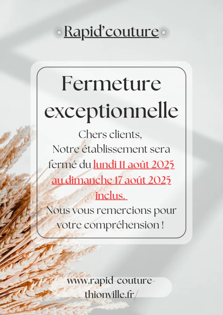 Rapidcouture Couturiere Thionville Affiche Fermeture Exceptionnelle Boutique Simple Elegant Blanc 1